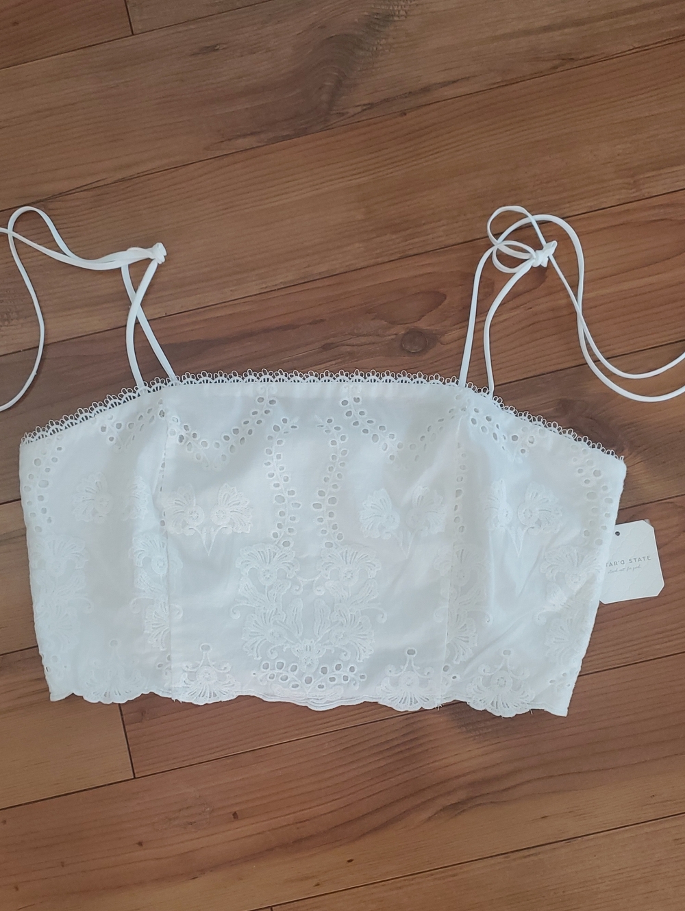 Altar'd State White Eyelet Lace Cami with Tie Straps